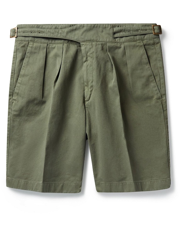 Photo: Rubinacci - Manny Straight-Leg Garment-Dyed Pleated Cotton-Twill Shorts - Green
