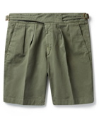 Rubinacci - Manny Straight-Leg Garment-Dyed Pleated Cotton-Twill Shorts - Green