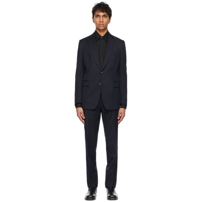 Photo: Dries Van Noten Navy Cotton and Wool Single Vent Suit