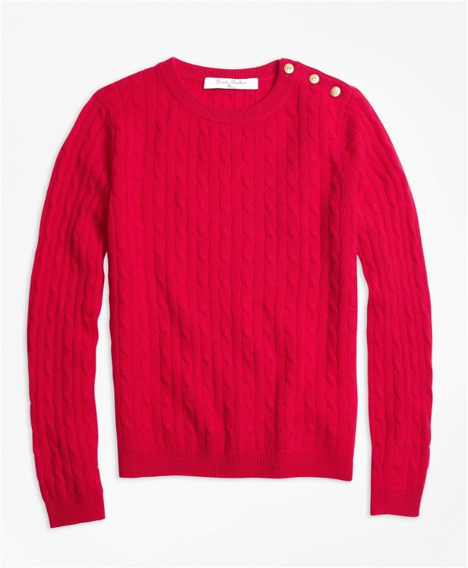 Photo: Brooks Brothers Girls Cashmere Cable Crewneck Sweater | Red