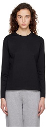 Sunspel Black Crewneck Long Sleeve T-Shirt