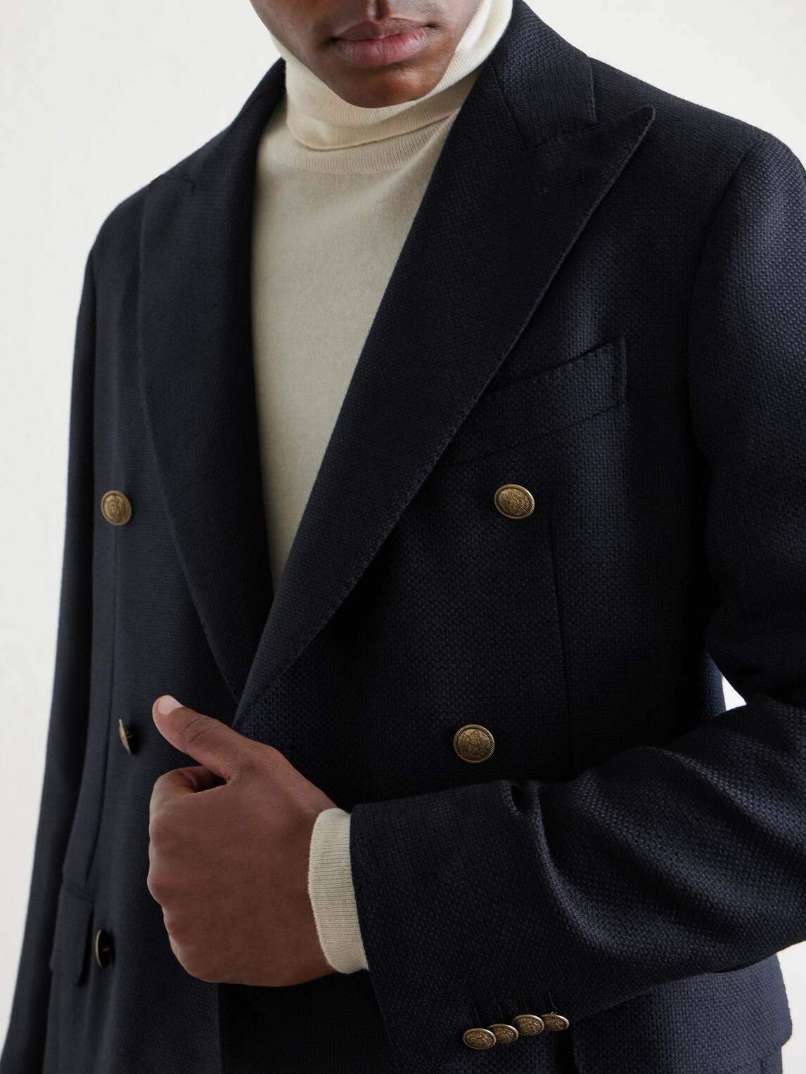 Caruso - Aida Double-Breasted Wool-Basketweave Blazer - Blue