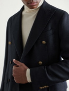 Caruso - Aida Double-Breasted Wool-Basketweave Blazer - Blue