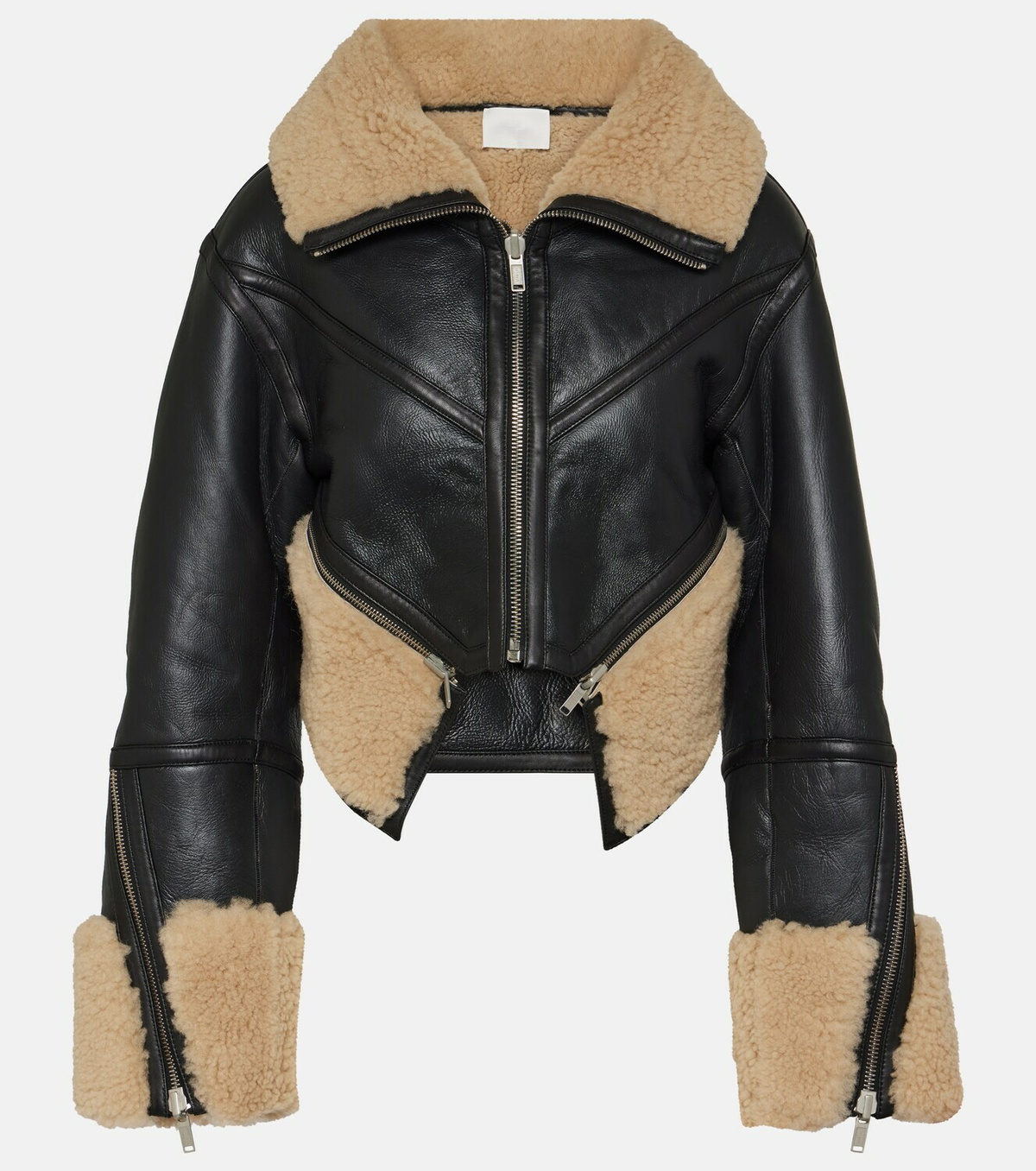 Dion Lee Reversible leather and shearling cropped jacket