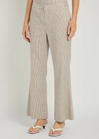 Vince Ticking Striped Flared-leg Linen and Cotton-blend Trousers Taupe