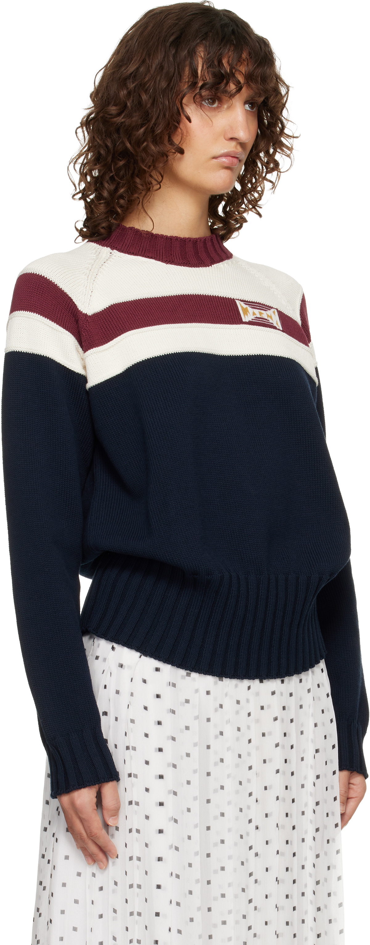 Marni Off-White & Navy Contrast Stripe Cotton Sweater