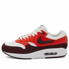 Nike Men's Air Max 1 Sneakers in Summite White/Burgundy/Red