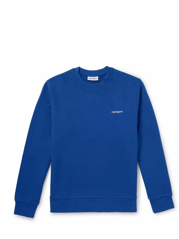 Photo: Carhartt WIP - Script Logo-Embroidered Cotton-Blend Jersey Sweatshirt - Blue