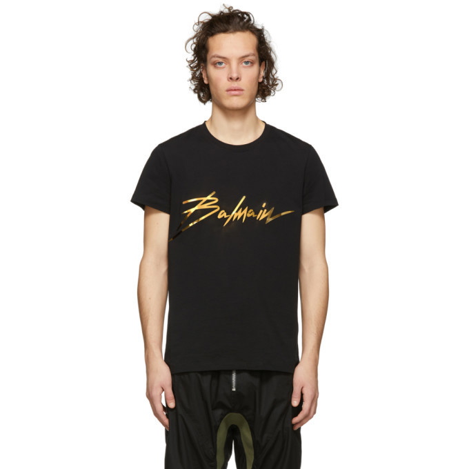 Photo: Balmain Black Metallic Signature Logo T-Shirt