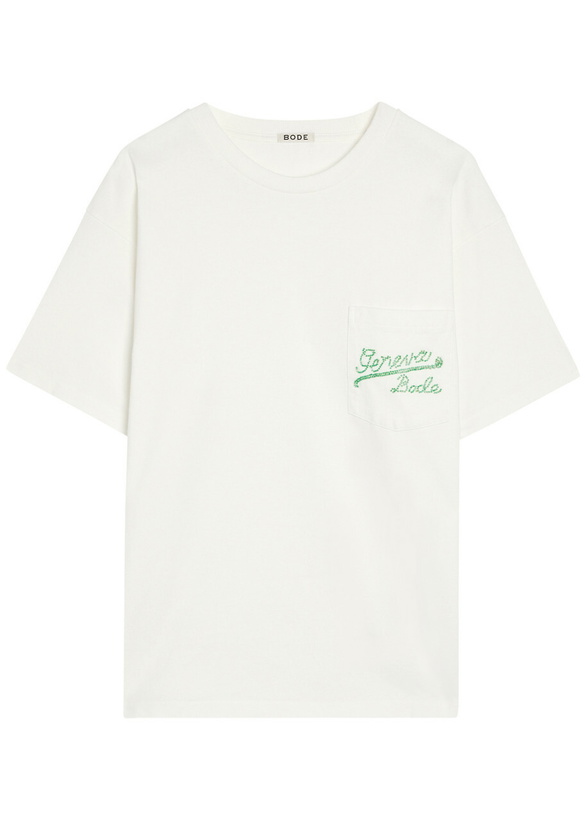 Photo: Bode Geneva Beaded Cotton T-shirt Cream
