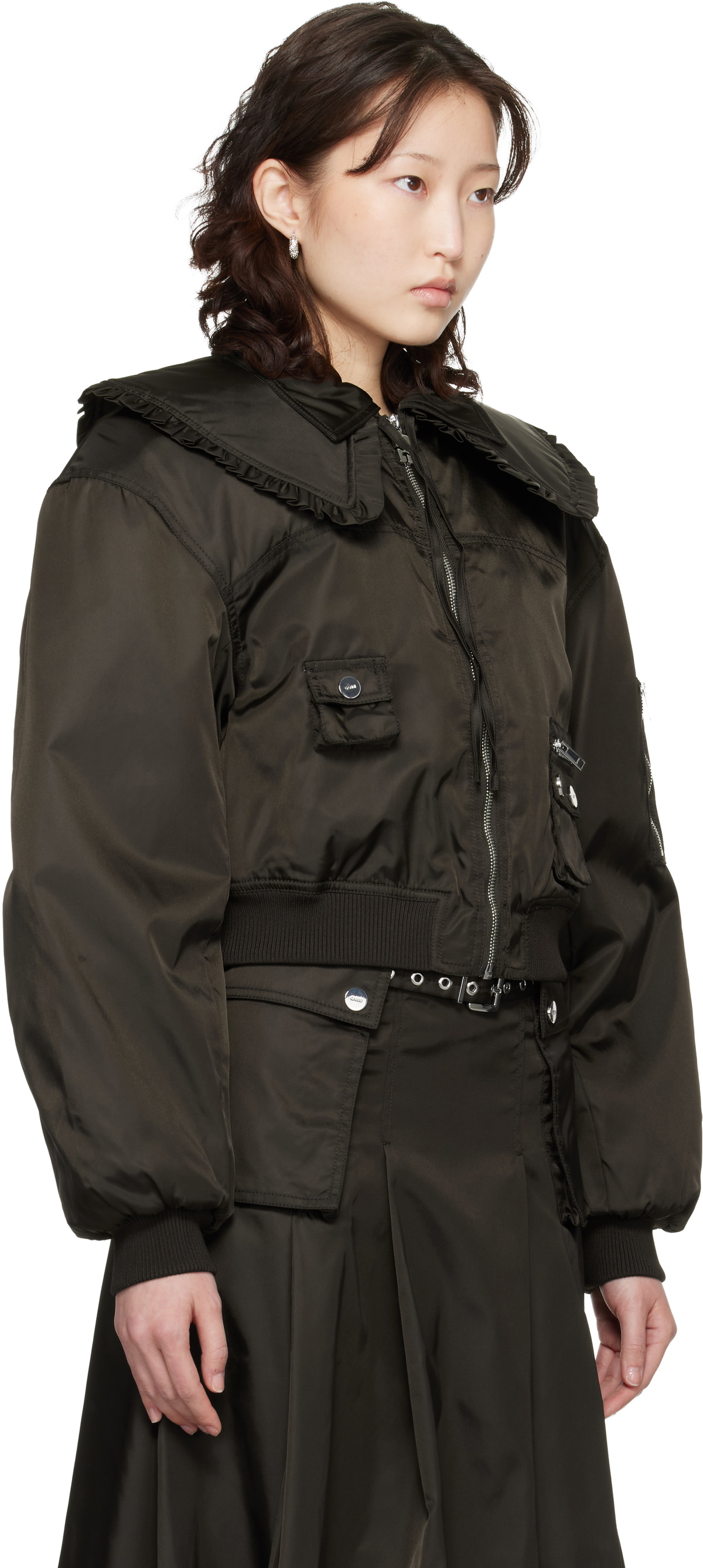 GANNI Brown Duchesse Nylon Bomber Jacket