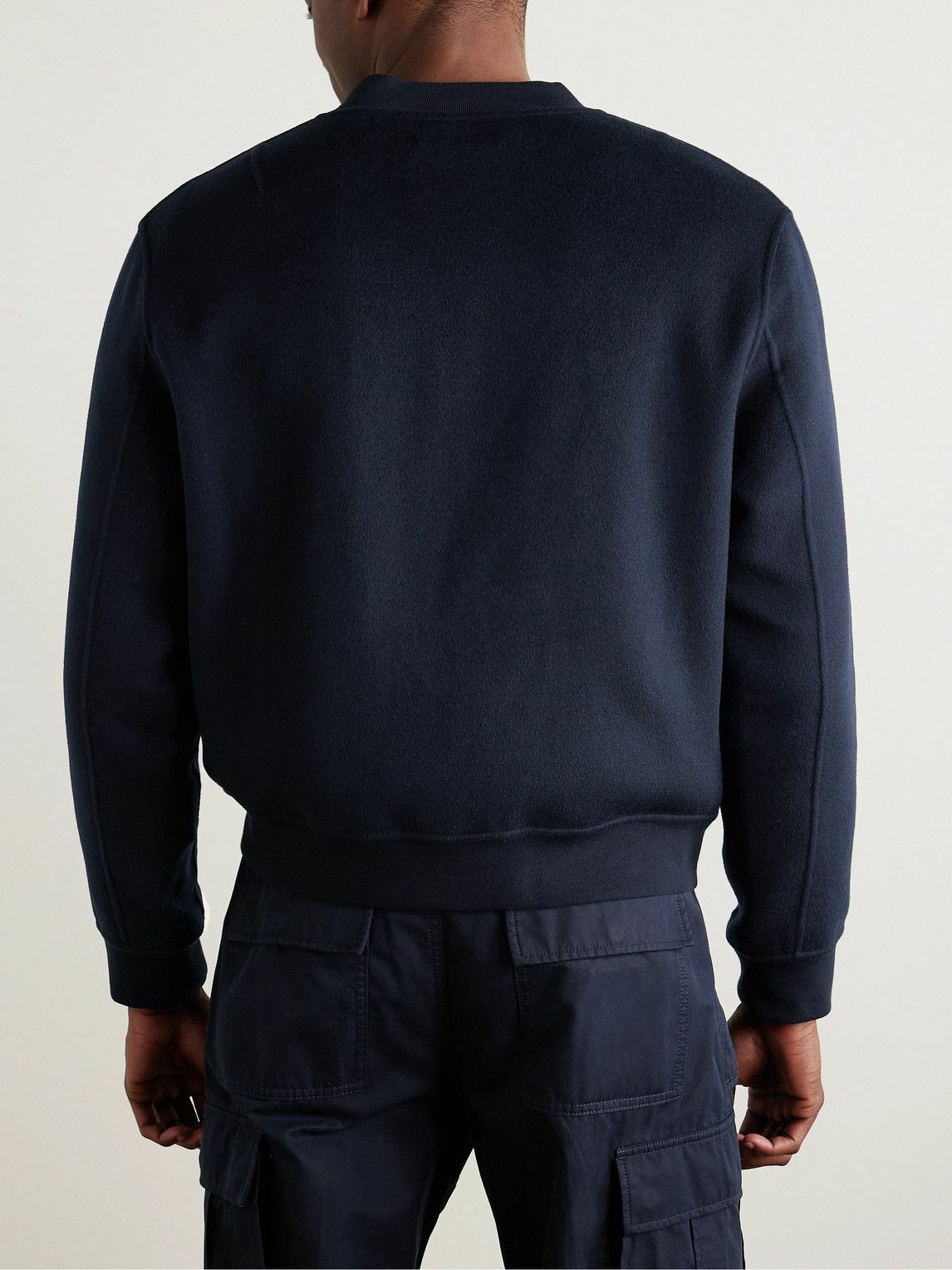 Yves Salomon - Leather-Trimmed Wool and Cashmere-Blend Felt Bomber Jacket - Blue