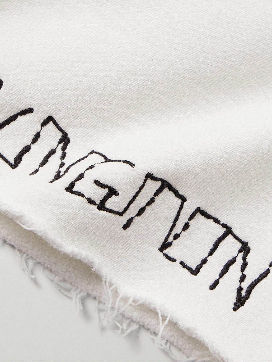 RRR123 - Gymbag Frayed Logo-Print Embroidered Cotton-Jersey Shorts - White