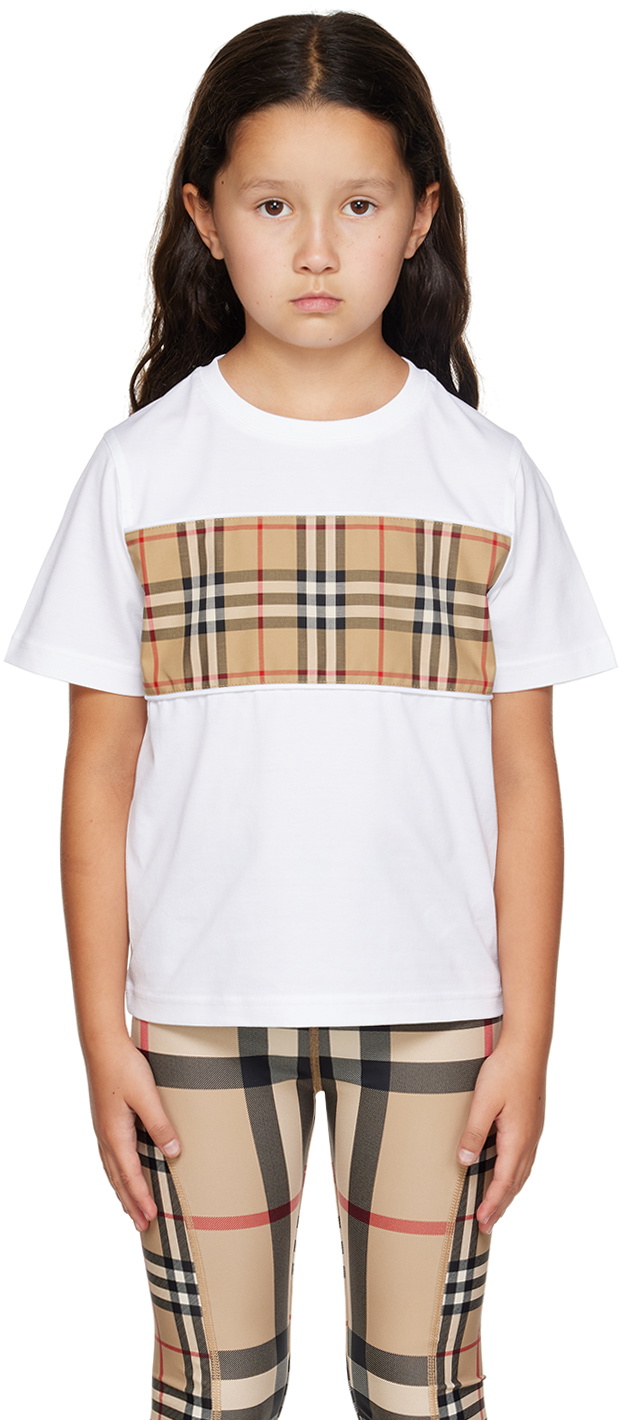 Burberry Kids White Vintage Check Panel T Shirt Burberry