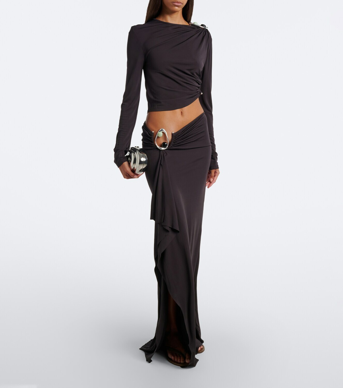 Christopher Esber Orica Crystal ruched jersey crop top
