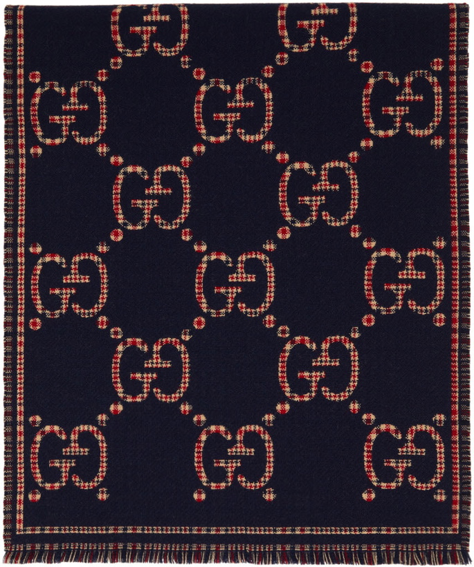 Photo: Gucci Navy Wool GG Scarf