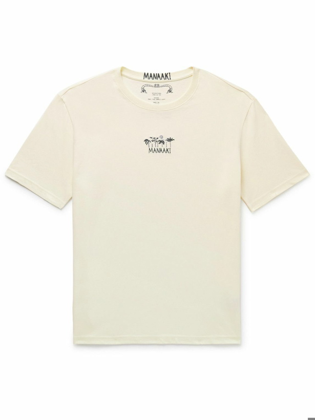 Photo: MANAAKI - Logo-Embroidered Cotton-Jersey T-Shirt - Neutrals