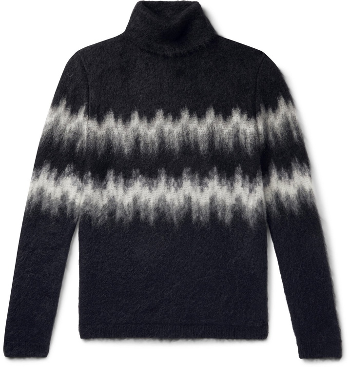 Photo: SAINT LAURENT - Intarsia Mohair-Blend Rollneck Sweater - Black