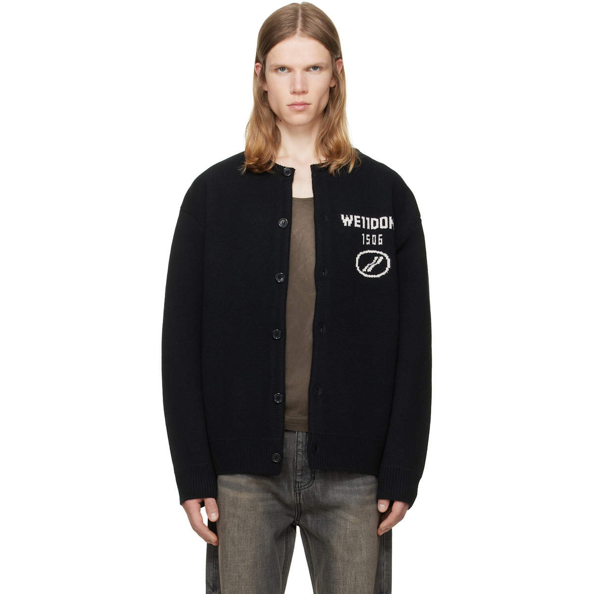 We11done Black Logo Classic Cardigan