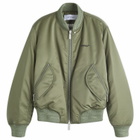 Off-White Men's Contrast Stitch Nylon Bomber Jacket in Green