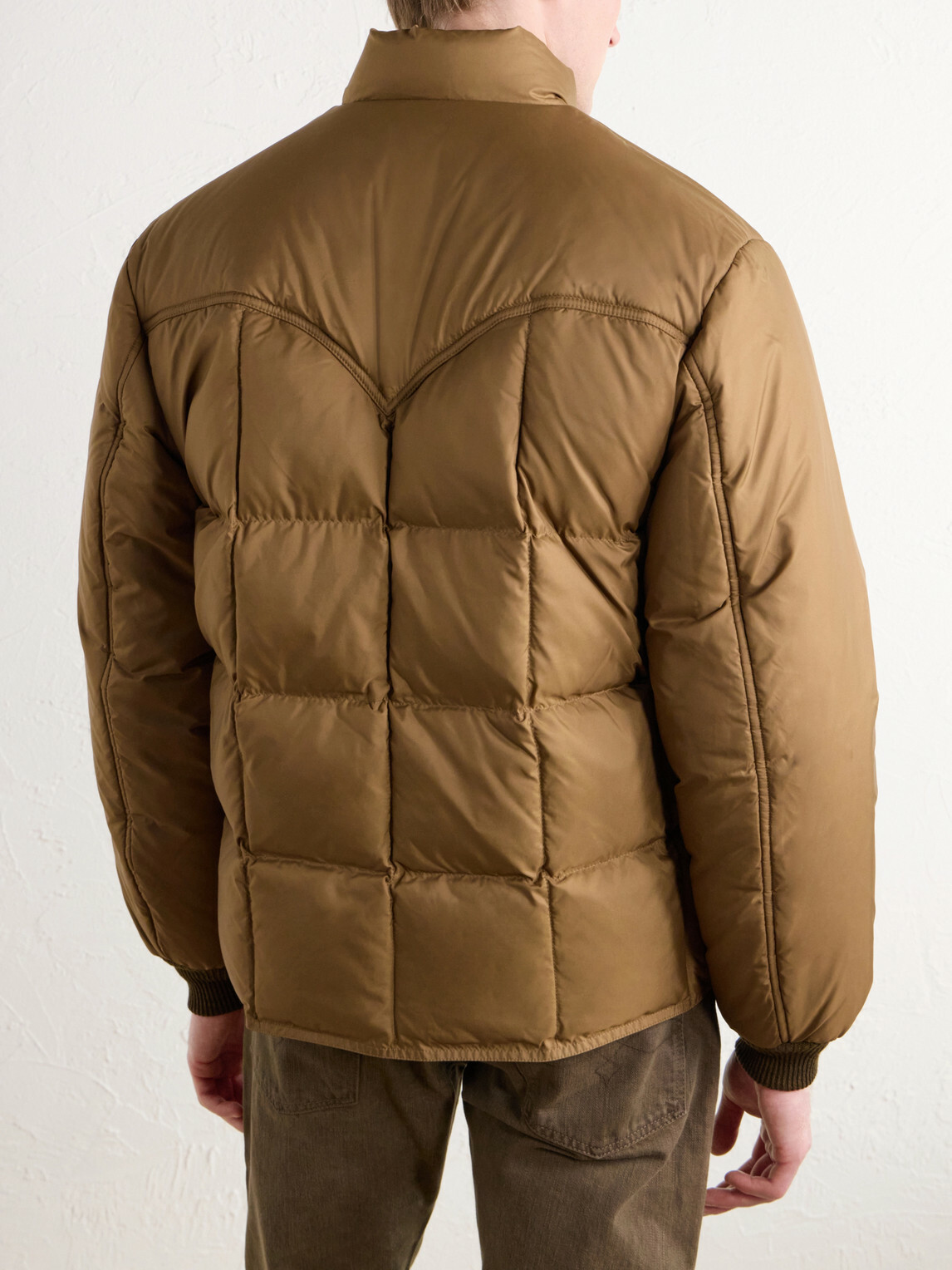 RRL - Leather-Trimmed Quilted Shell Padded Bomber Jacket - Brown