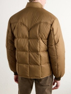 RRL - Leather-Trimmed Quilted Shell Padded Bomber Jacket - Brown