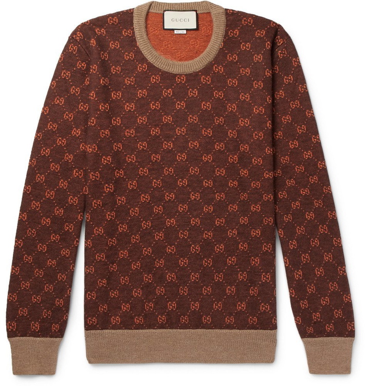 Photo: Gucci - Logo-Intarsia Wool and Alpaca-Blend Sweater - Men - Brown