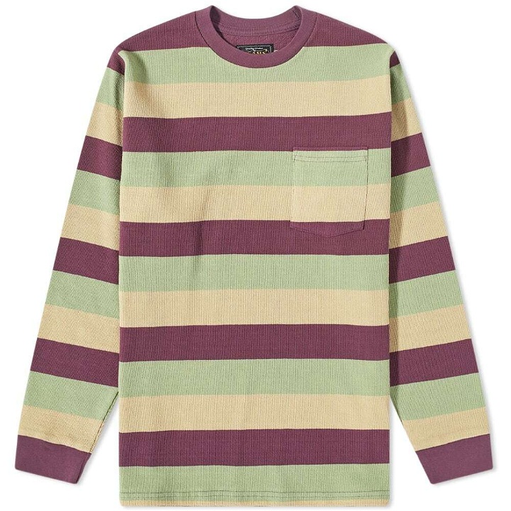 Photo: Beams Plus Men's Long Sleeve Stripe Pocket T-Shirt in Purple