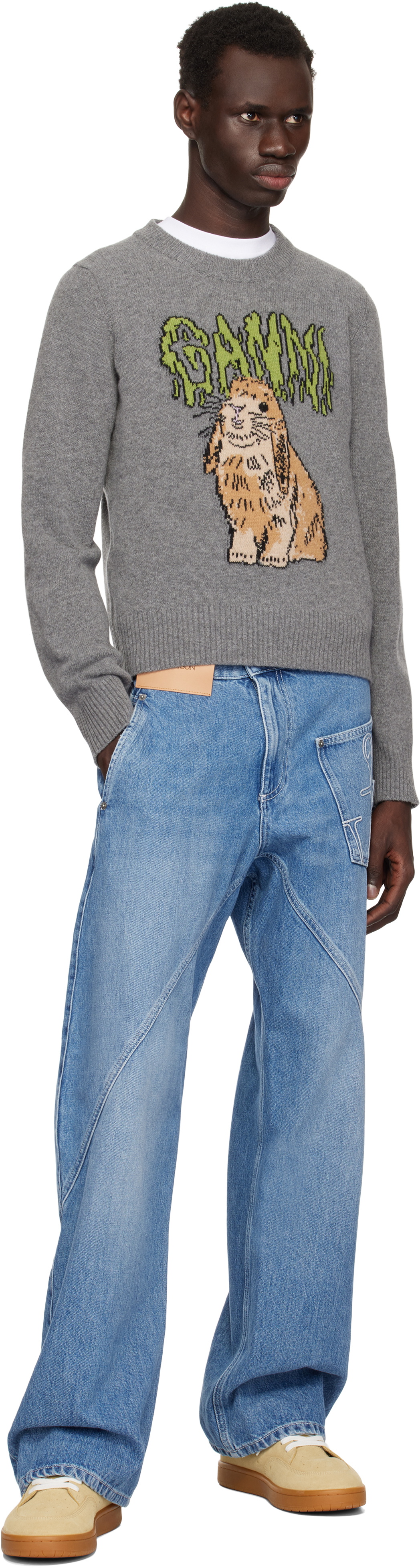 GANNI Gray Graphic Bunny Sweater GANNI