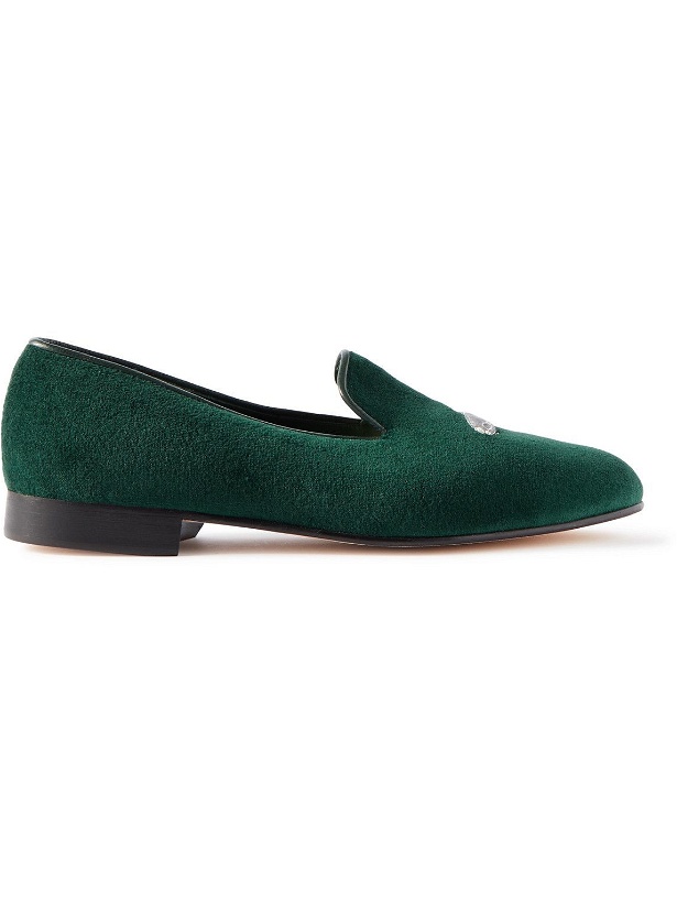 Photo: George Cleverley - Albert Leather-Trimmed Embroidered Velvet Loafers - Green