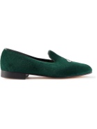 George Cleverley - Albert Leather-Trimmed Embroidered Velvet Loafers - Green