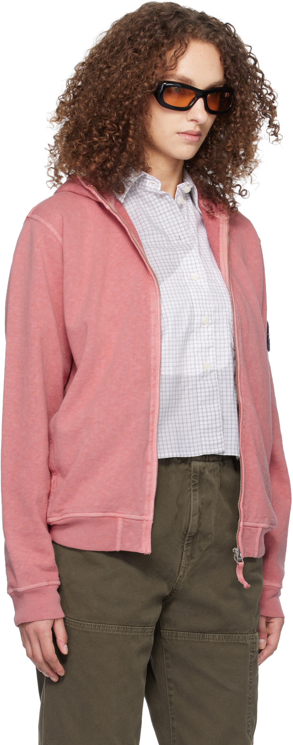 Stone Island Pink 6100032 Malfilé Fleece Old Effect Hoodie