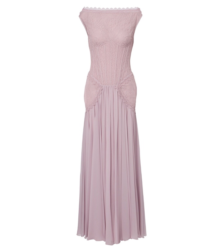 Photo: Georges Hobeika Silk-blend georgette and lace corset gown