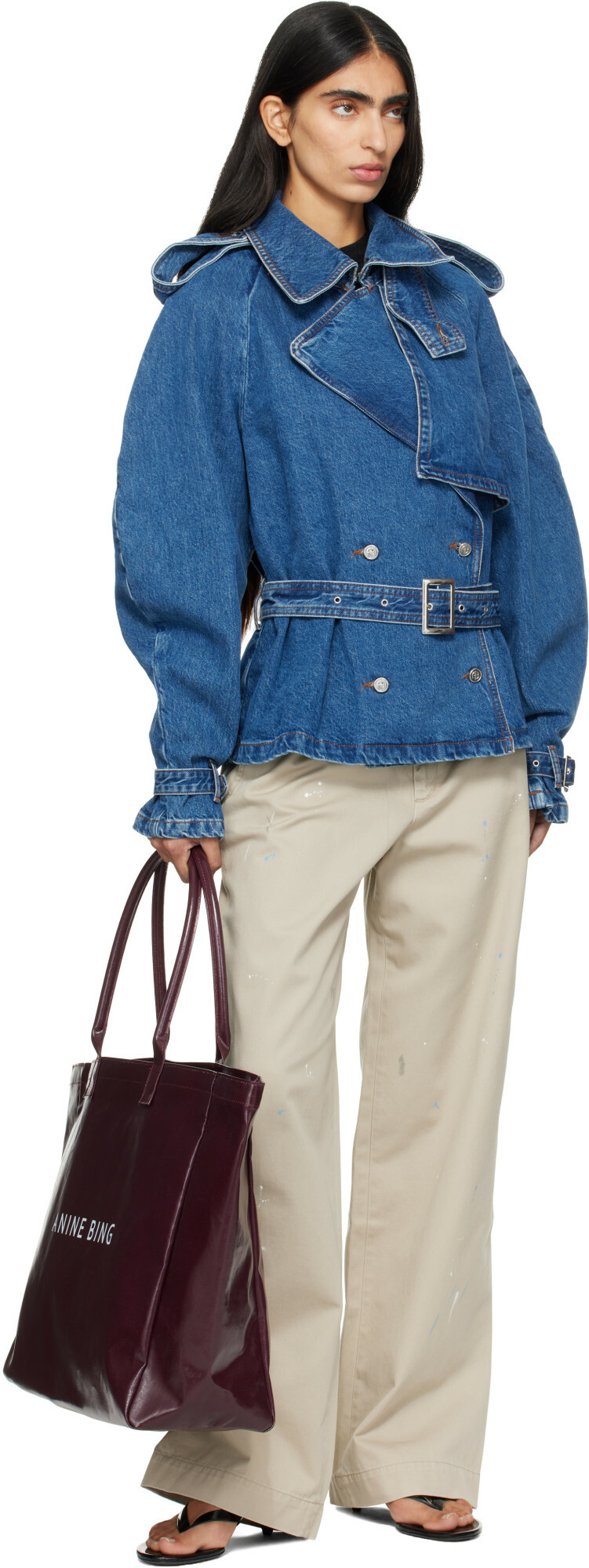 ANINE BING Blue Pascale Denim Trench Jacket
