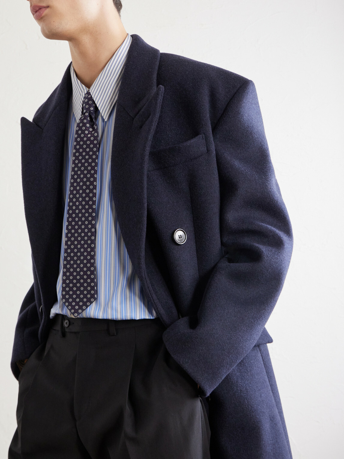 SAINT LAURENT - Double-Breasted Wool-Blend Coat - Blue