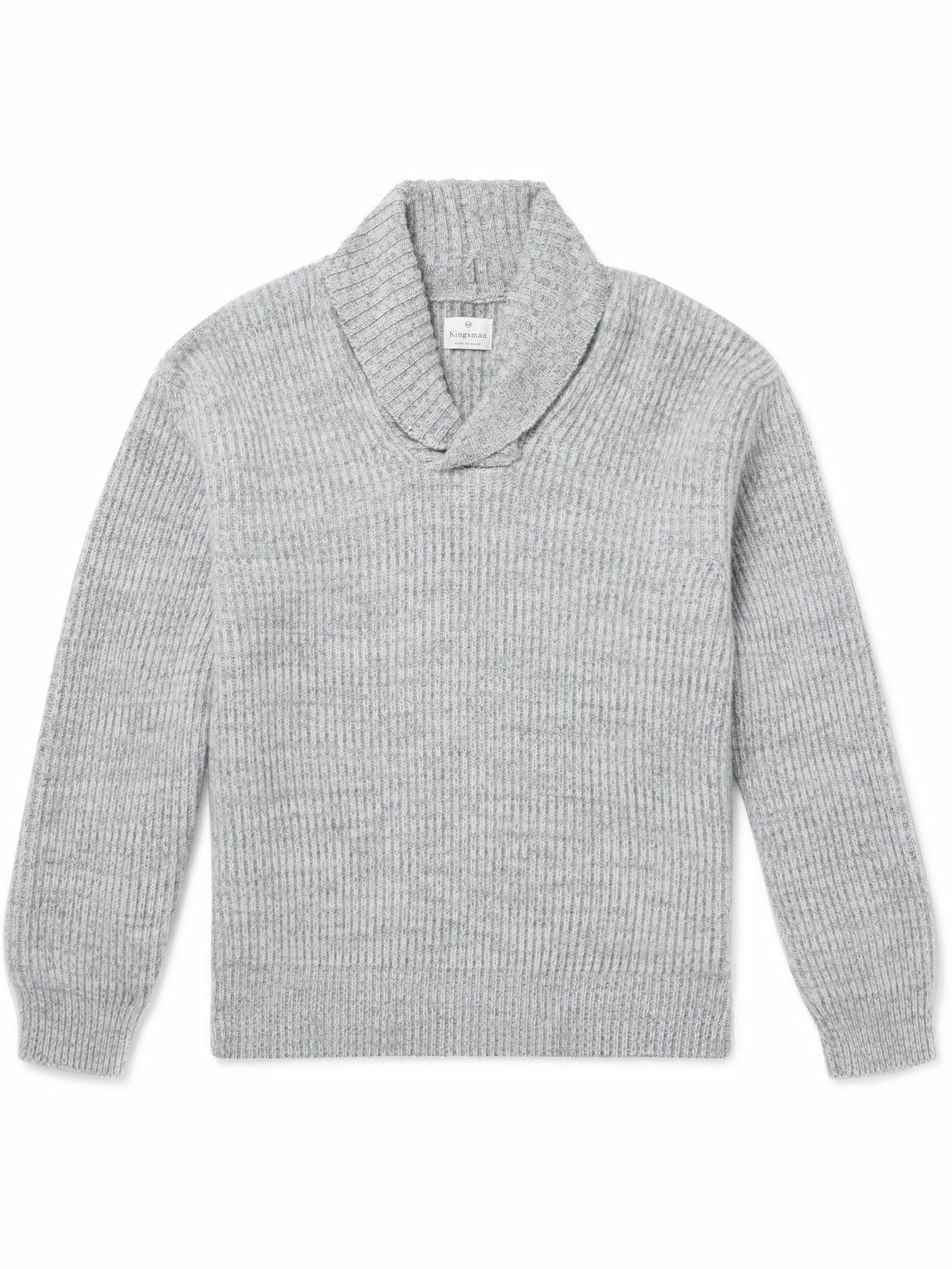 Kingsman - Shawl-Collar Ribbed Wool Sweater - Gray