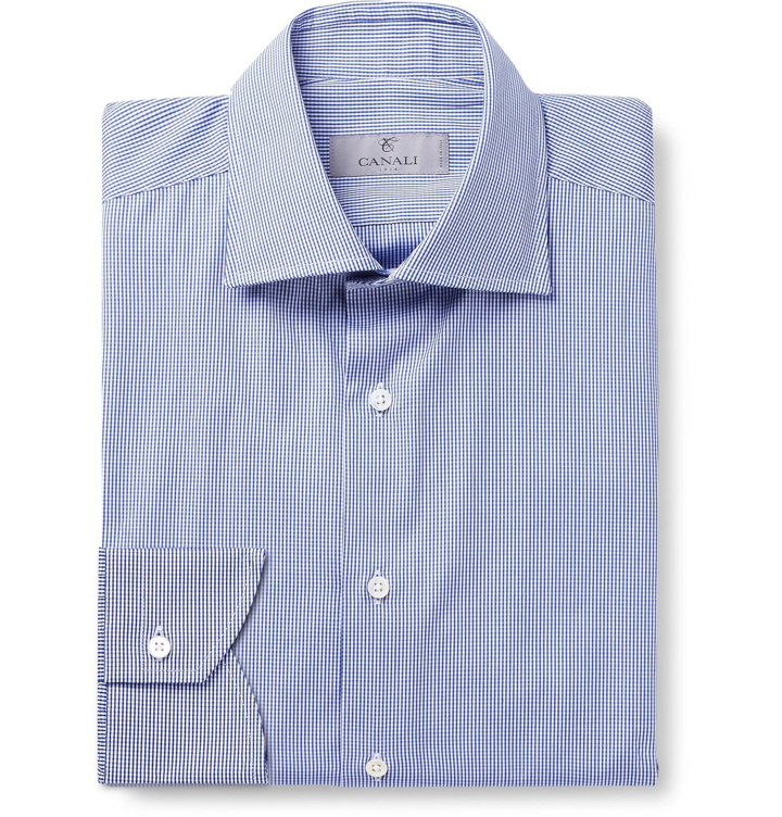 Photo: Canali - Slim-Fit Cutaway-Collar Gingham Cotton Shirt - Blue