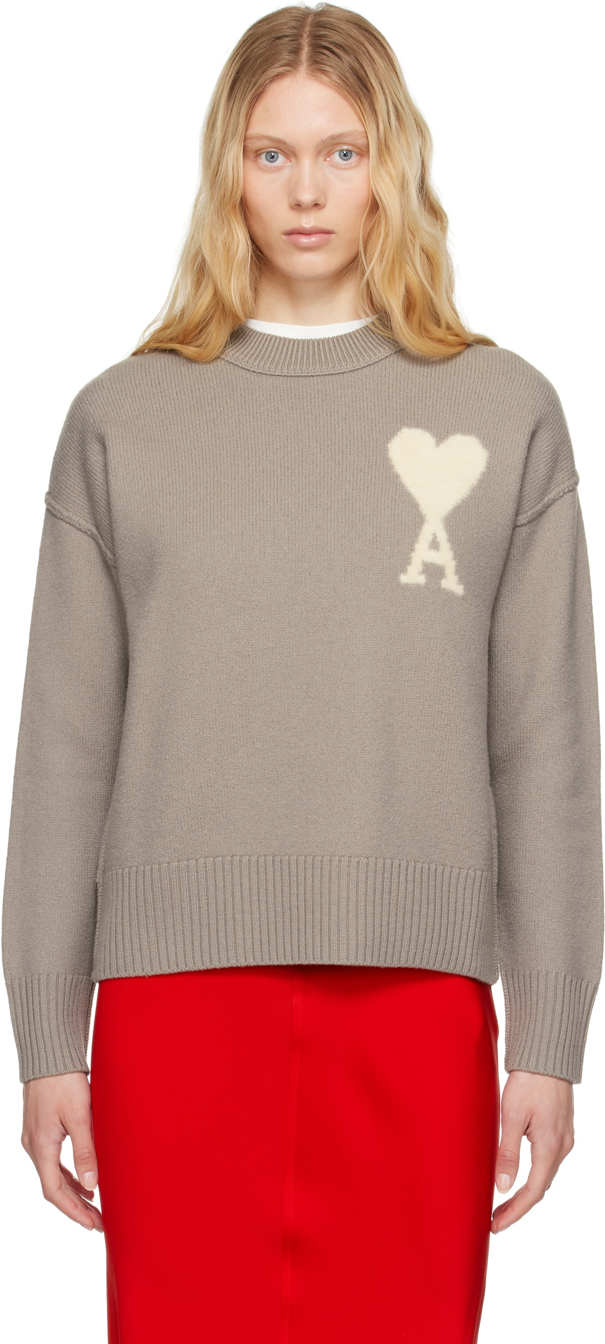 ★関税込★アミ★AMI★AMI de Coeur V-Neck Sweater Taupe★ taupe-wool-ami-de-coeur-