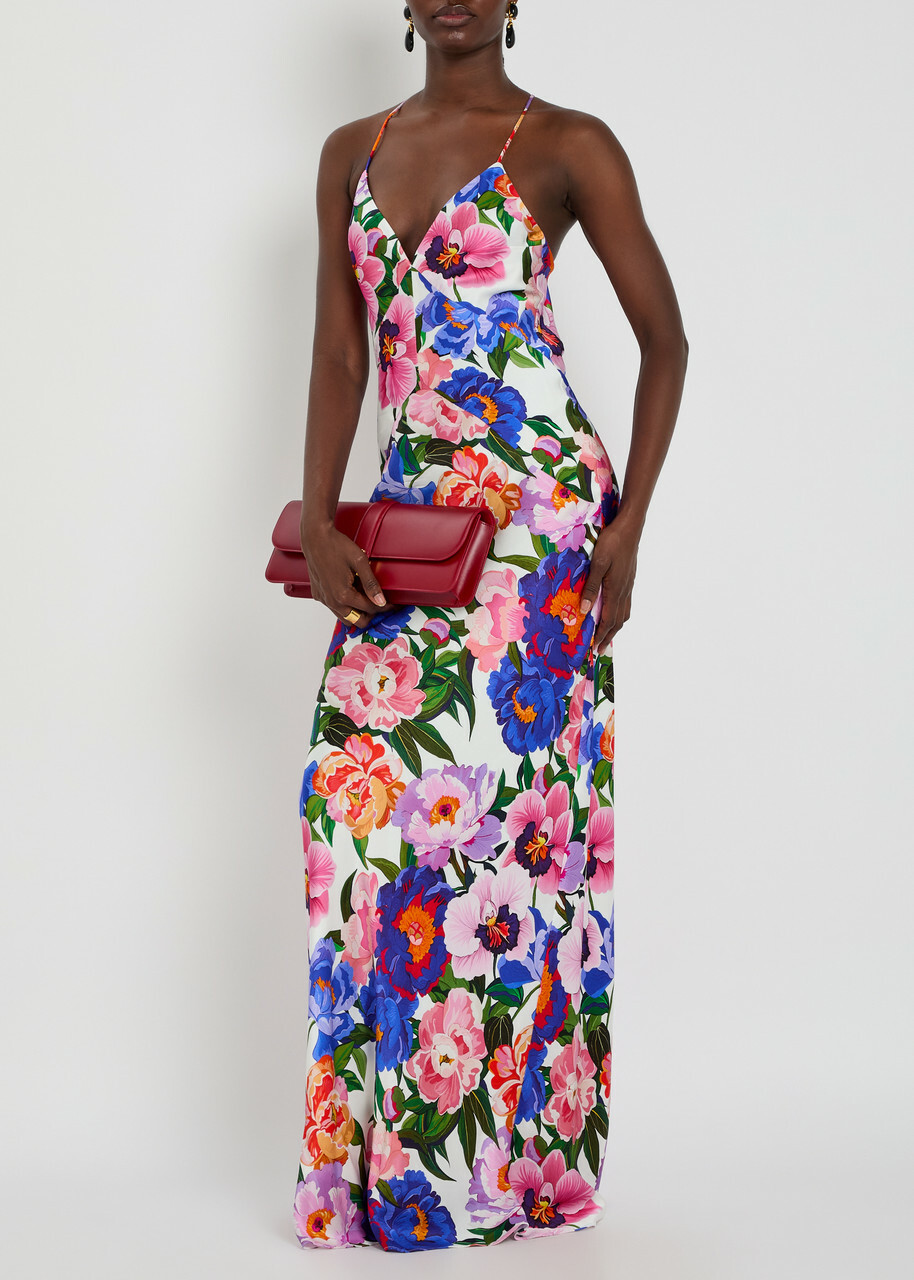 Borgo DE Nor Olive Floral-print Satin Maxi Dress Multicoloured