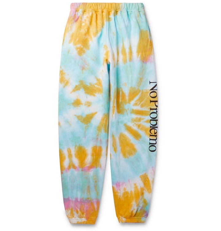 Photo: Aries - Tapered Printed Tie-Dyed Fleece-Back Cotton-Jersey Sweatpants - Yellow