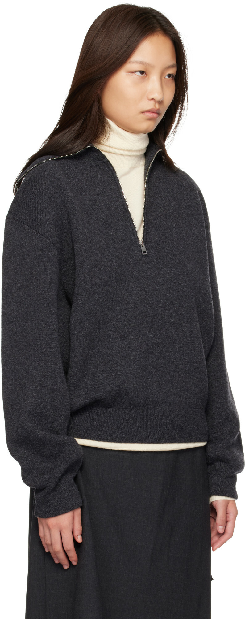 Róhe Gray Reversible Zipped Turtleneck Sweater
