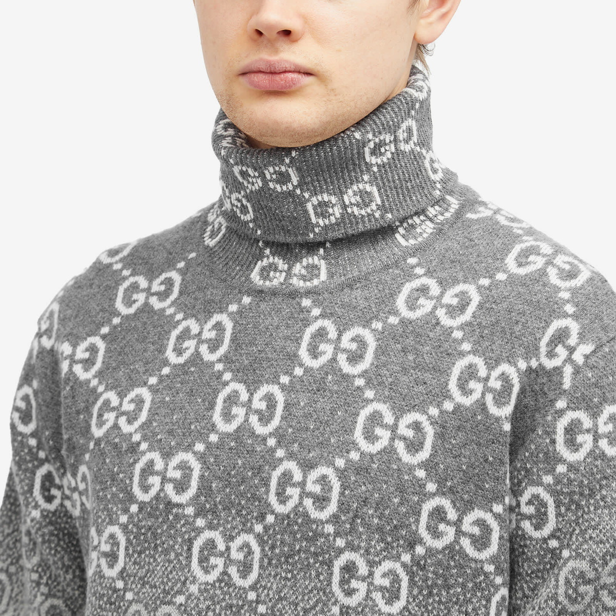Gucci Men's GG Fade Turtle Neck Jumper in Medium Grey Gucci