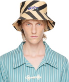 Bode Beige & Black Domino Stripe Bucket Hat