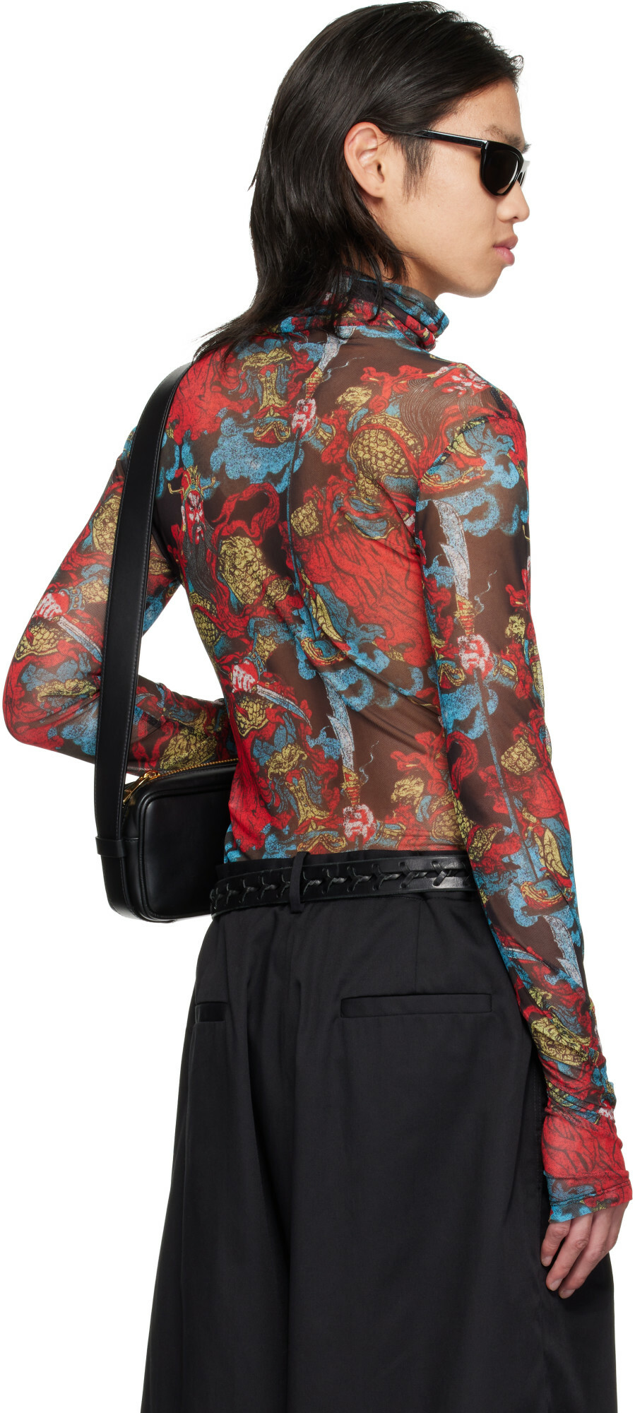 LU'U DAN Red Masked Mesh Turtleneck