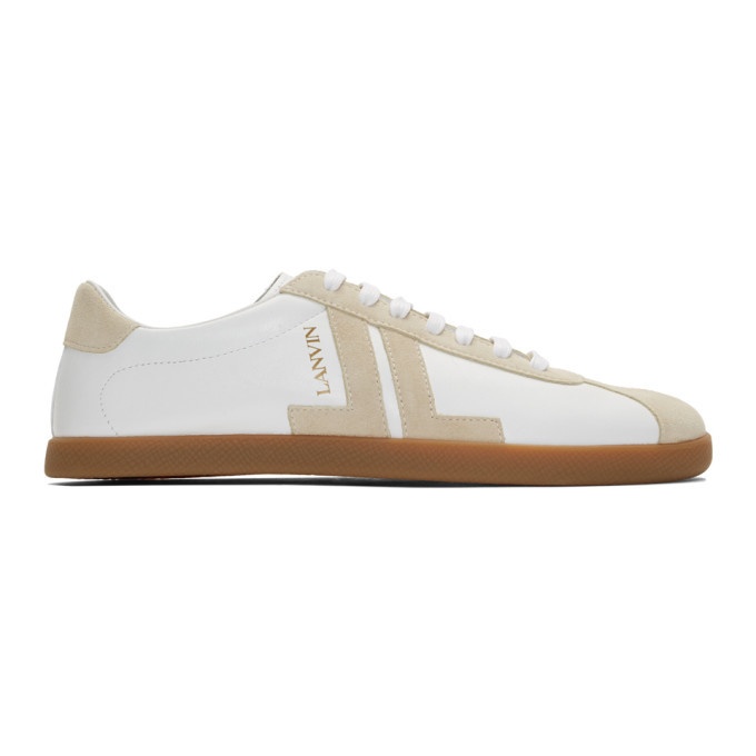 Lanvin White and Beige Dual Material JL Sneakers Lanvin