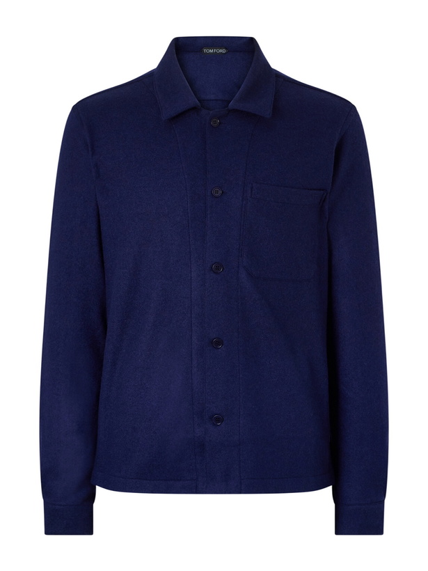 Photo: TOM FORD - Logo-Embroidered Cashmere Shirt - Blue
