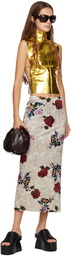 Dries Van Noten Off-White Rose Print Midi Skirt