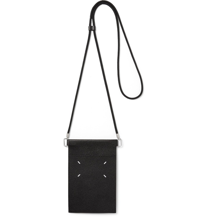 Photo: Maison Margiela - Pebble-Grain Leather Pouch with Lanyard - Black