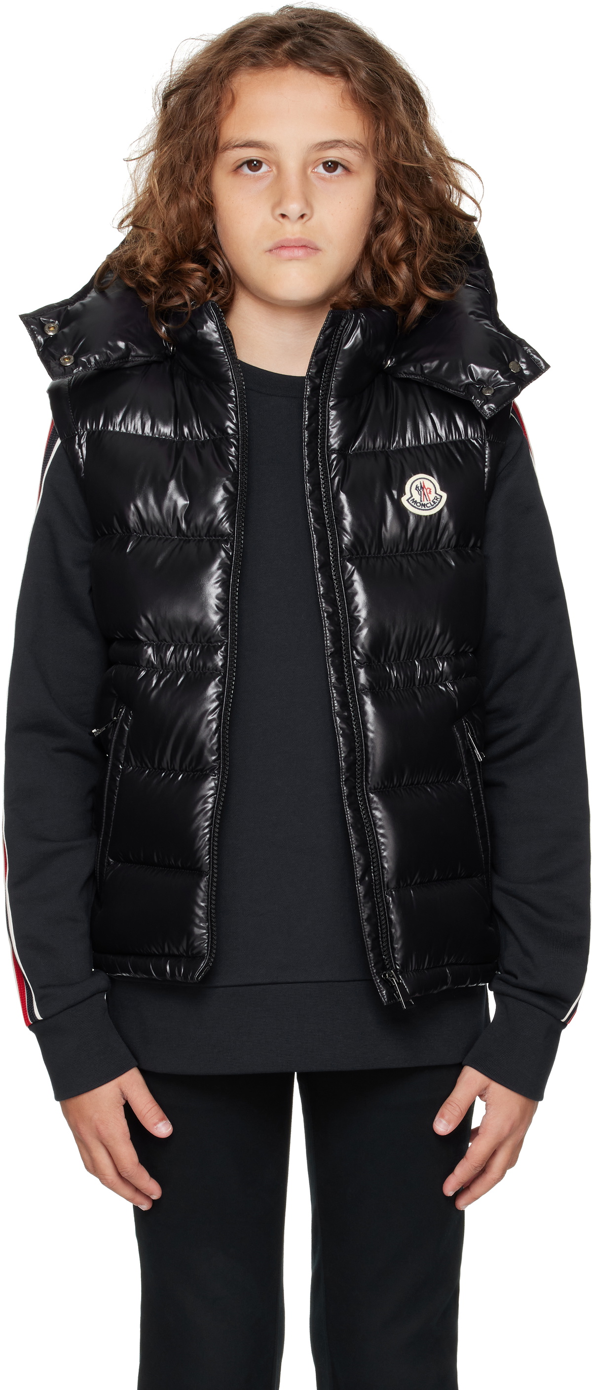 Moncler Enfant Big Kids Black Ania Hooded Down Vest Moncler Enfant