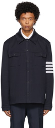 Thom Browne Navy 4-Bar Button-Down Shirt Jacket